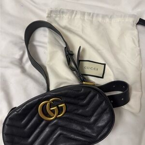 Gucci Black Quilted Crossbody Bag with Gold Hardware